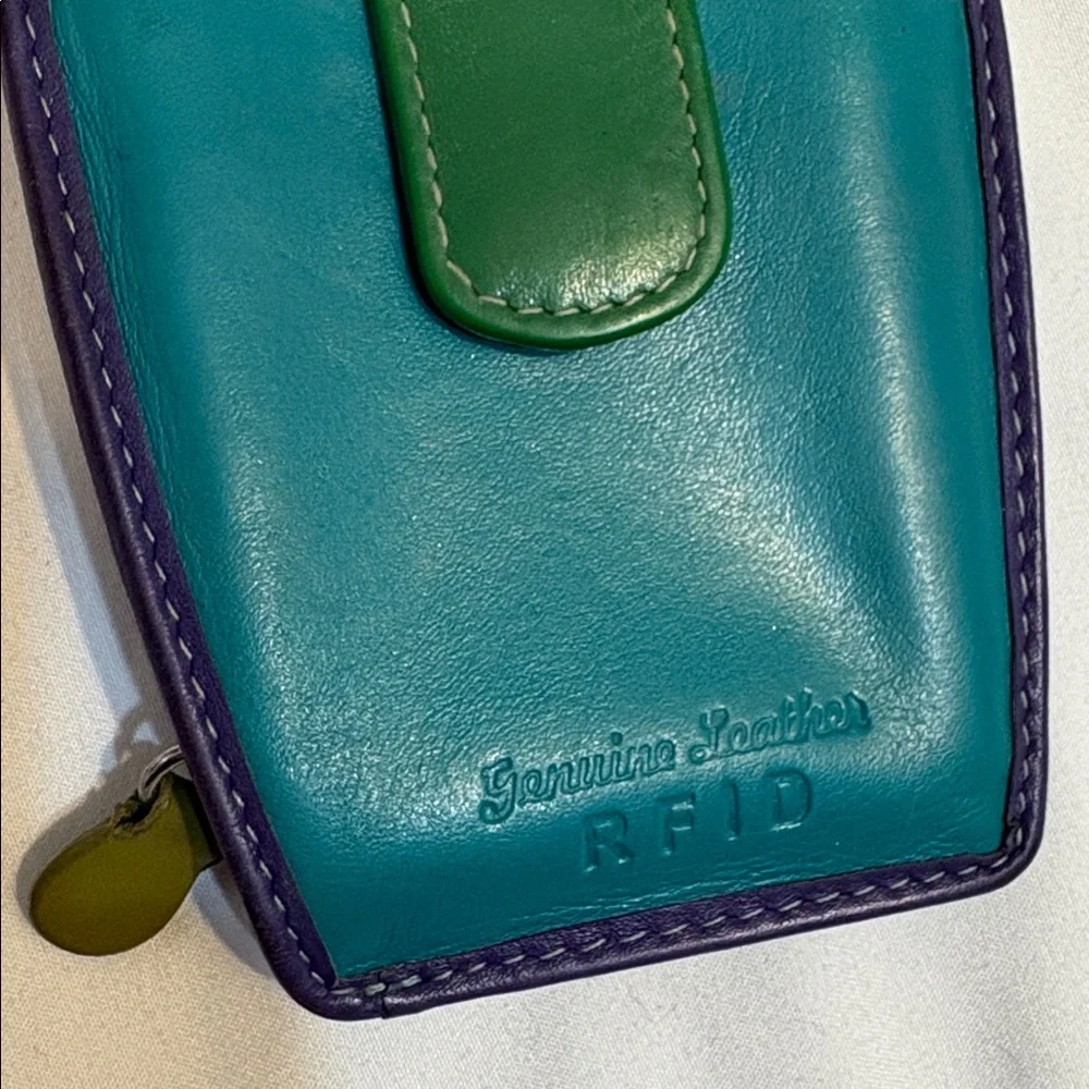 Vintage Genuine Leather Colorful Multi Color Block Funky Card Holder Wallet - Picture 3 of 10